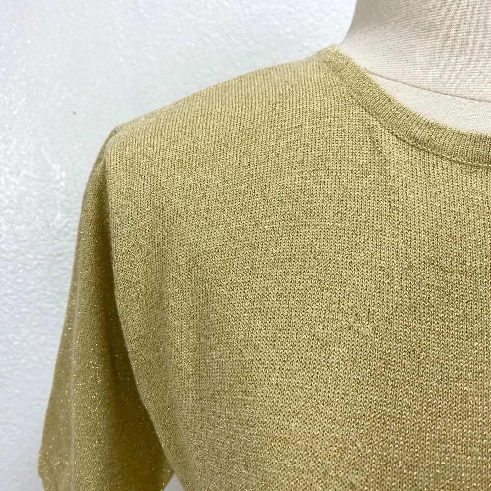 Vintage Y2K Yarnworks Gold Metallic Sweater Small Knit Short Sleeve Pullover